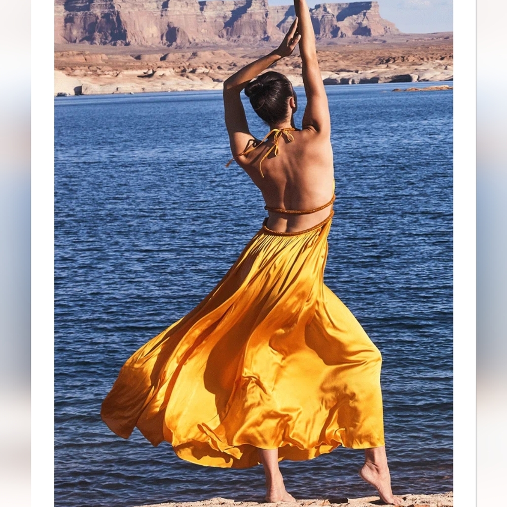 Cult Gaia Salee Gown in Marigold Sz 2 - Picture 3 of 9